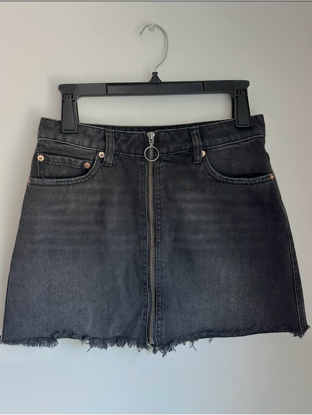 FP We The Free Black Denim Zip Up Mini Skirt